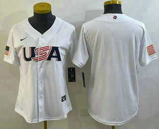 Womens USA Baseball Blank 2023 White World Baseball Classic Stitched Jerseys->2023 world baseball classic->MLB Jersey